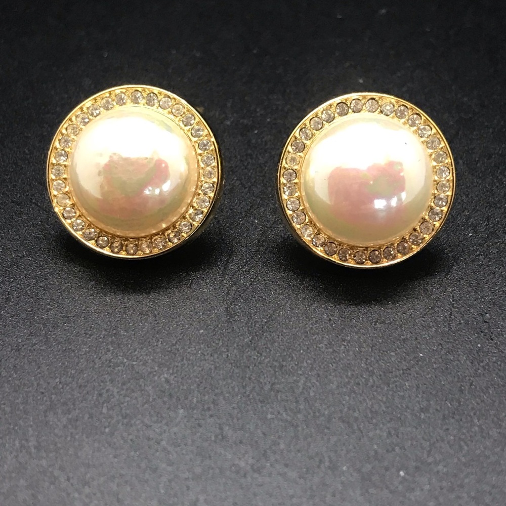 CHR DIOR Faux Pearl Rhinestone Earrings